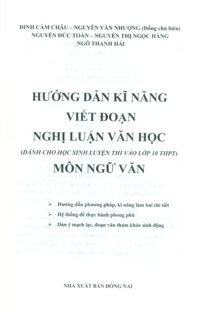HƯỚNG DẪN KĨ NĂNG VIẾT ĐOẠN NGHỊ LUẬN VĂN HỌC MÔN NGỮ VĂN (Dành cho học sinh luyện thi vào lớp 10 THPT)